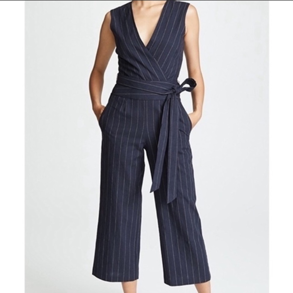 L’AGENCE Joslyn Jumpsuit Linen Navy Ivory Pinstripe